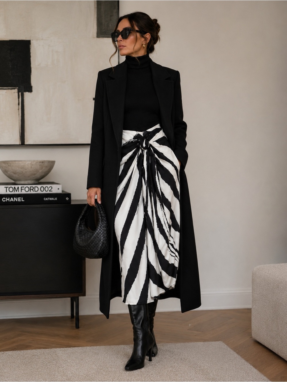 Bottega Veneta NWT Zebra Silk Blend Parachute Tie Front Midi Skirt 42